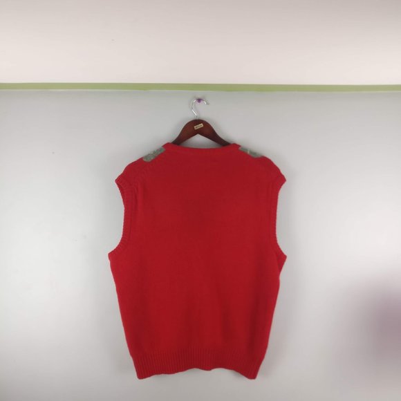 Argyle Vest, Vintage Oversized 100%Shetland Wool knit Sweater Vest XL Pit2pit=26 - Picture 4 of 7